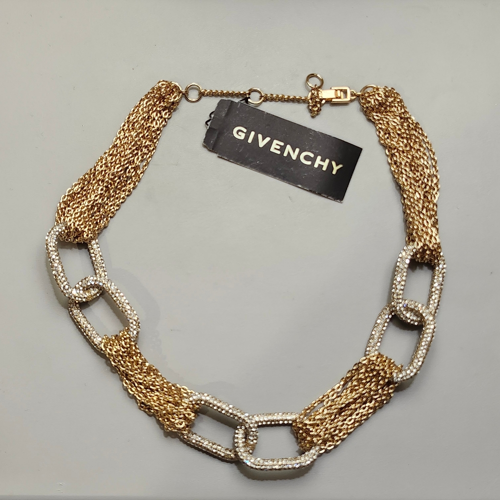 Nwt Givenchy Silver-Tone Givenchy Crystal Pave Chain Collar Necklace 90$